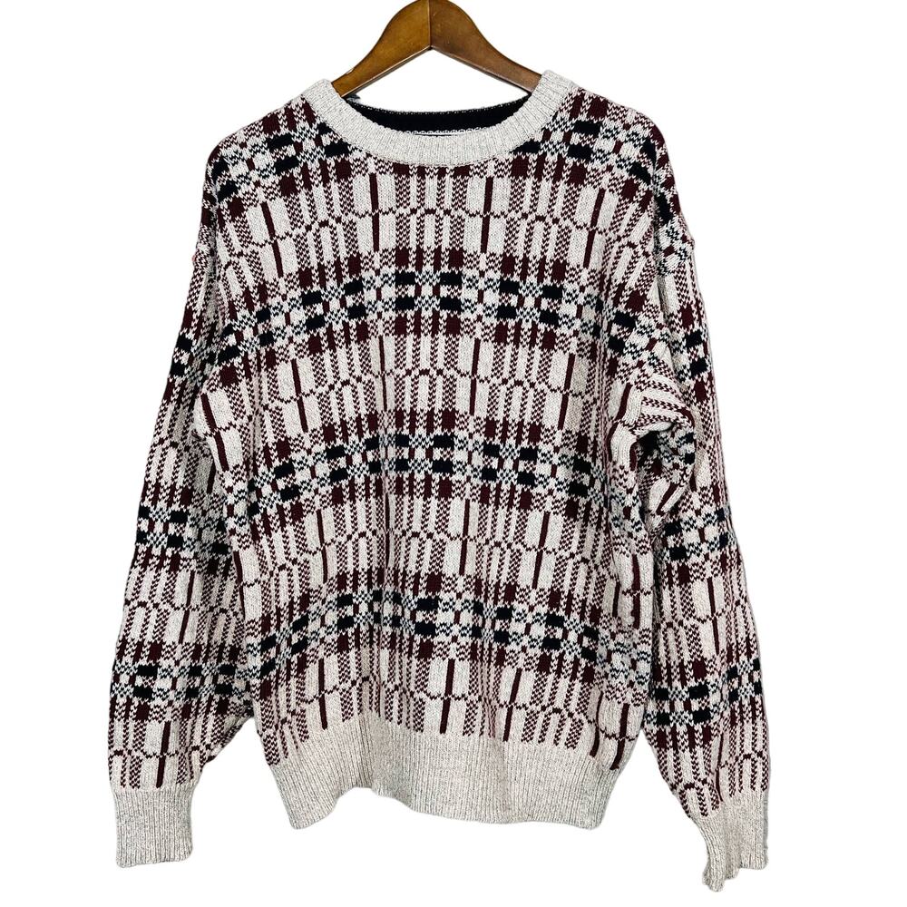 Vintage 90s Van Heusen Editions Dad Sweater Checker Crewneck - XL